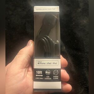 Wireless Gear 10’ Lightning Cable Black with Car  charger for IPhone New
